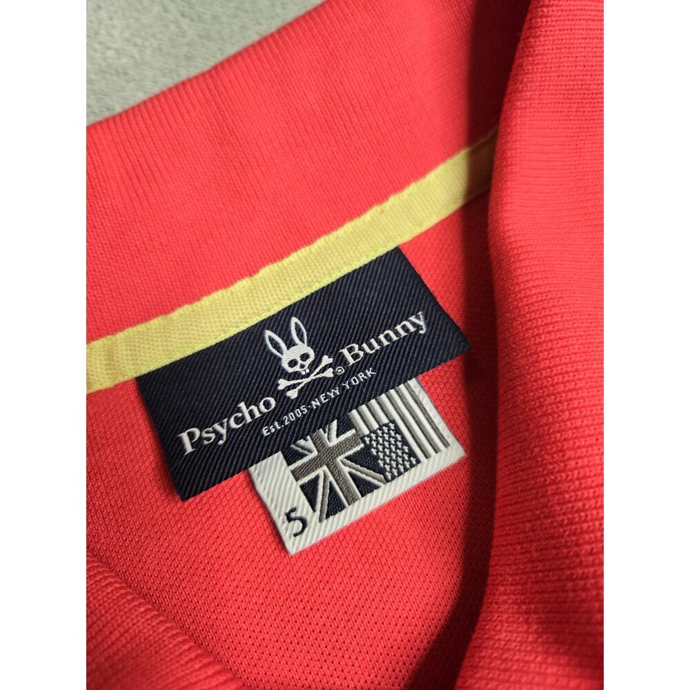 Psycho Bunny Men’s Red Polo Shirt Short Sleeve Blue Stripe Collar Cotton Large - Picture 5 of 10